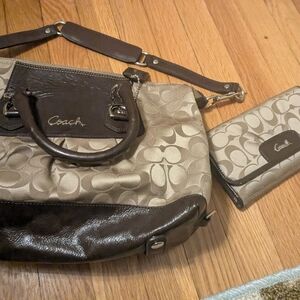 Coach Brown And tan Satchel With Matching Wallet and Cream Women's Bag Set